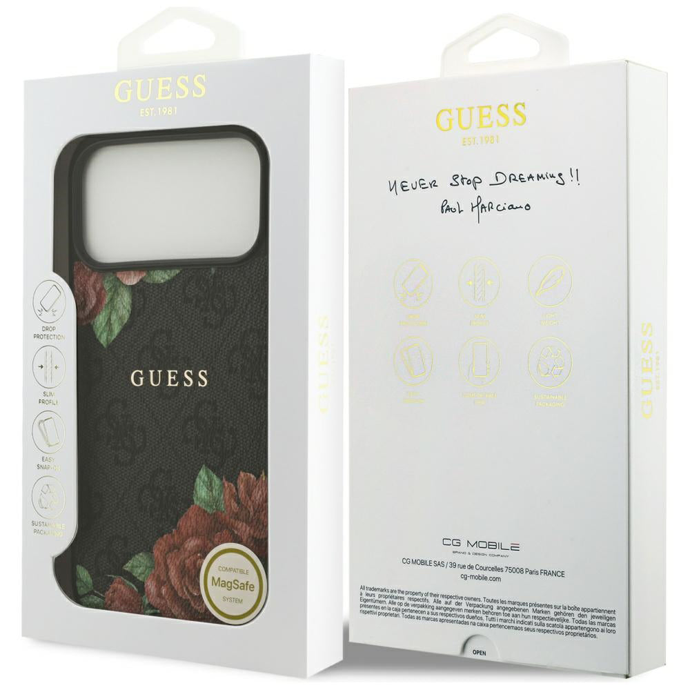 Husa pentru iPhone 17 Pro Max - Guess Hardcase 4G Flowers Print MagSafe (GUHMP17XP4ROPEMCK) - Black