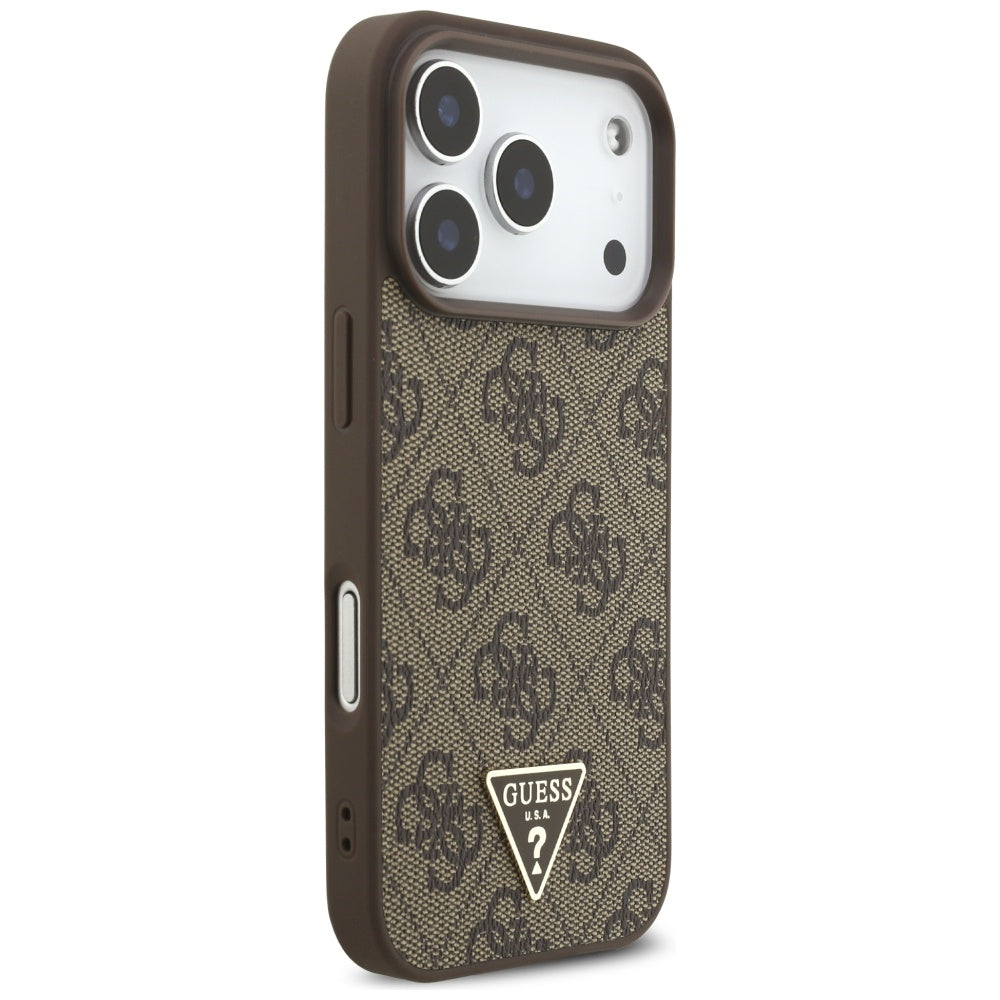 Husa pentru iPhone 17 Pro - Guess Hardcase 4G Triangle Logo MagSafe with Pearl Strap (GUHMP17LP4TSDPPSW) - Brown