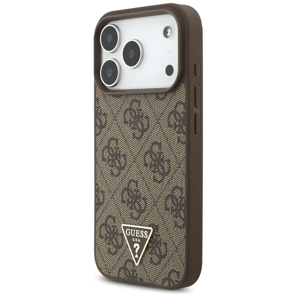 Husa pentru iPhone 17 Pro - Guess Hardcase 4G Triangle Logo MagSafe with Pearl Strap (GUHMP17LP4TSDPPSW) - Brown