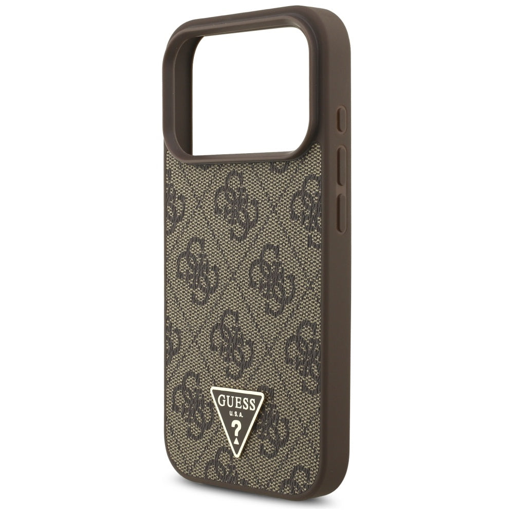 Husa pentru iPhone 17 Pro - Guess Hardcase 4G Triangle Logo MagSafe with Pearl Strap (GUHMP17LP4TSDPPSW) - Brown
