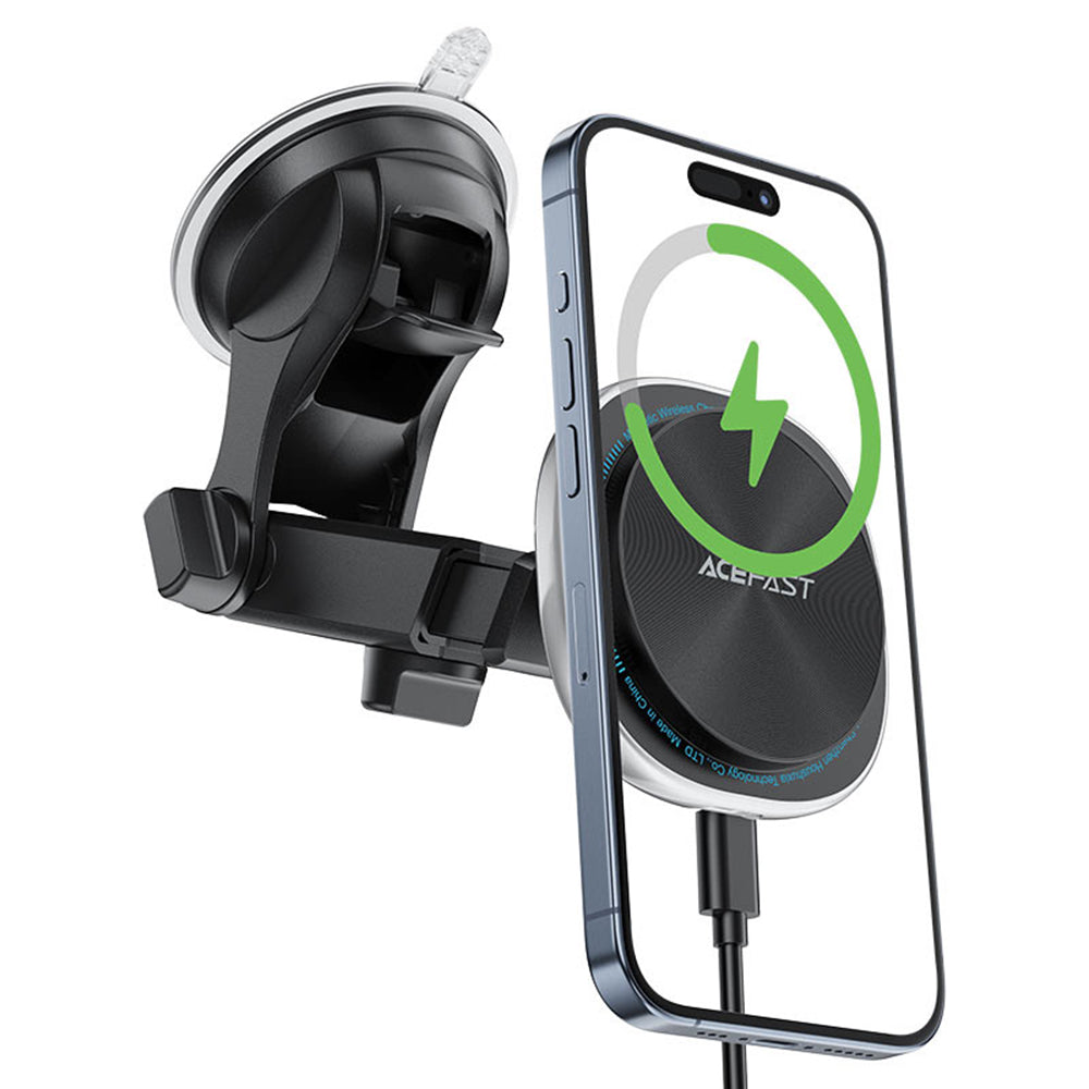 Acefast - Car Holder with Wireless Charging (D42) - for Dashboard/Windshield, Magnetic Grip, USB-C, 15W, for 4.7 - 6.9" 