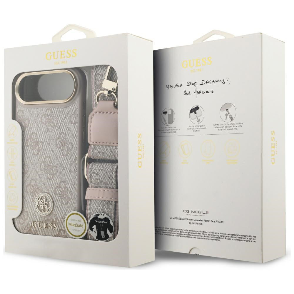 Husa pentru iPhone 17 Air - Guess Hardcase 4G Strass Logo & Big Strap (GUHMP17MP4G4DCSP) - Pink