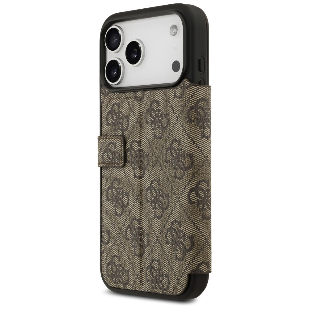 Husa de protectie Guess Book 4G Metal Logo compatibil cu iPhone 17 Pro Max, Maro