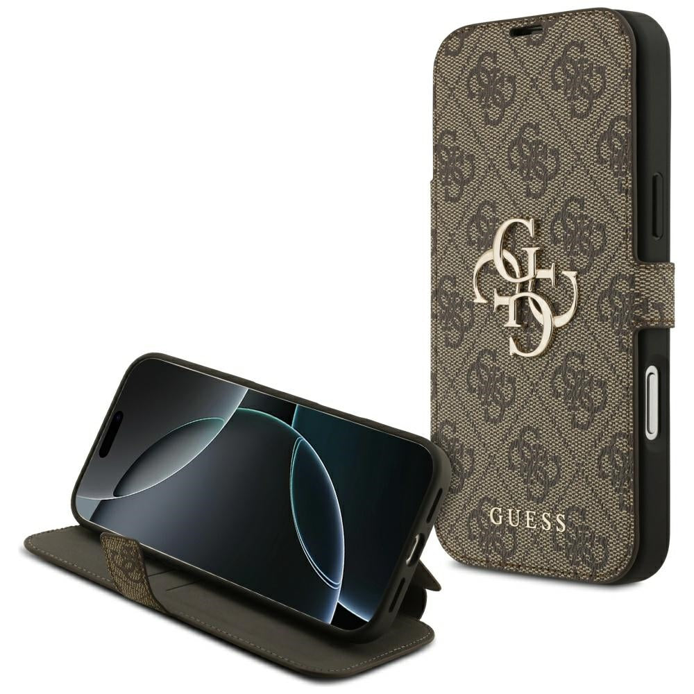 Husa de protectie Guess Book 4G Metal Logo compatibil cu iPhone 17 Pro Max, Maro