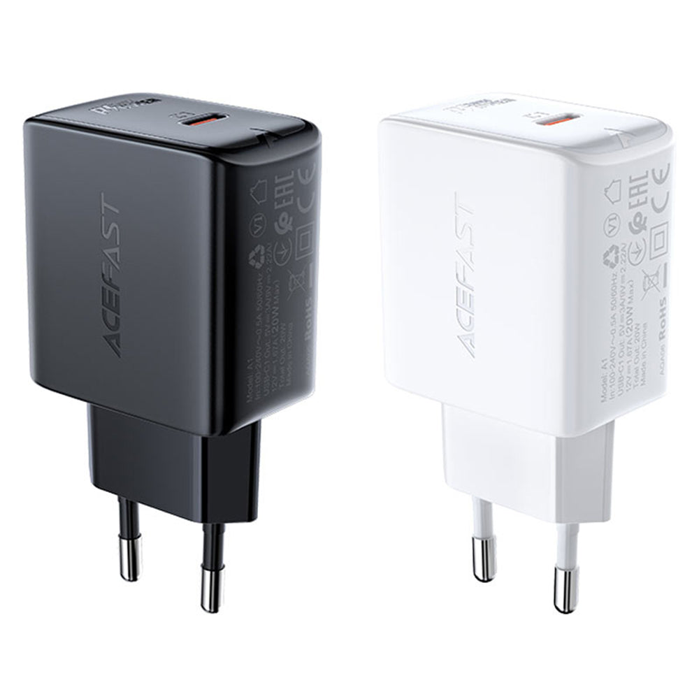 Acefast - Wall Charger (A1) - Fast Charging, Type-C, PD20W, QC 3.0, 5V/2.4A, Smart Chip, V0 Fire Protection - Black