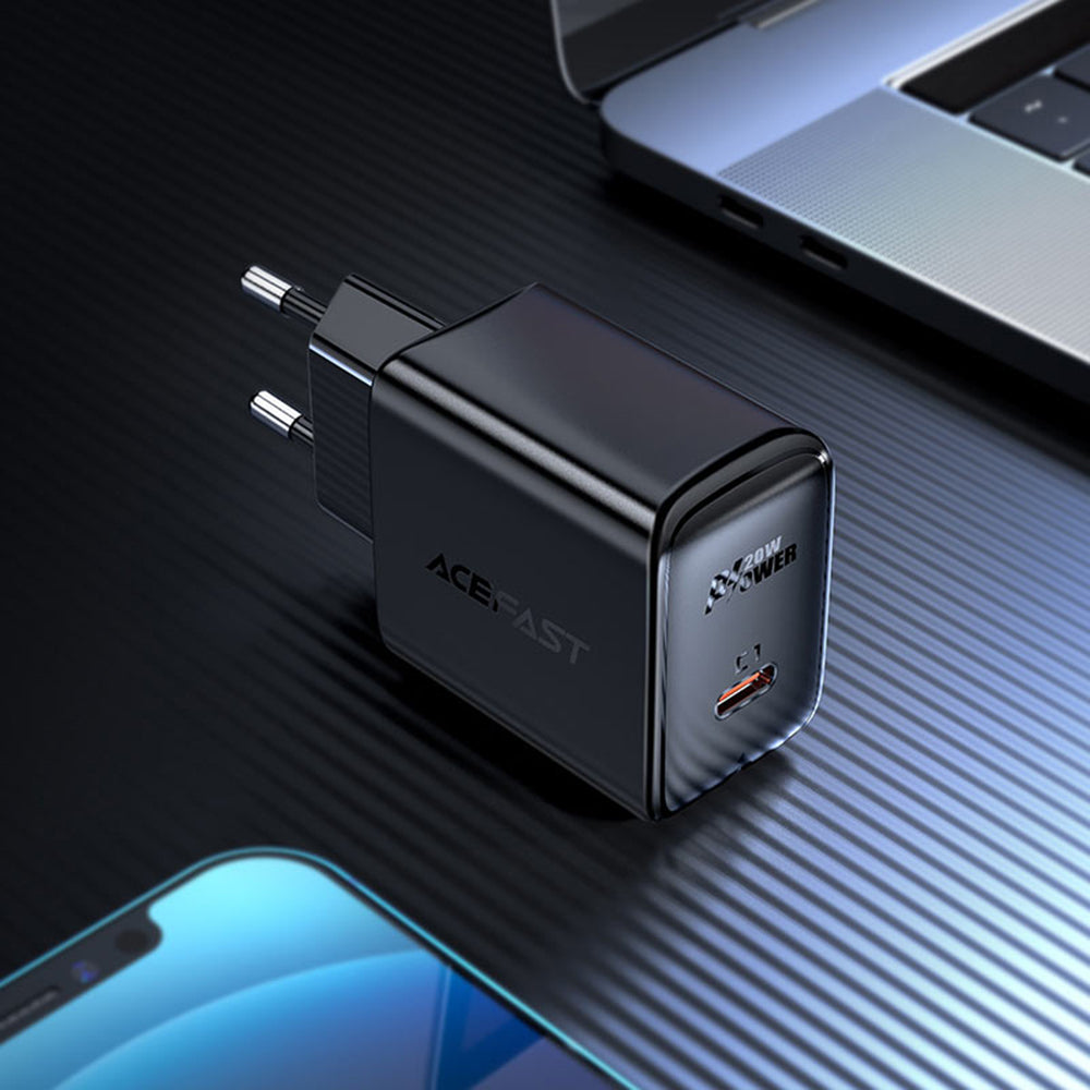 Acefast - Wall Charger (A1) - Fast Charging, Type-C, PD20W, QC 3.0, 5V/2.4A, Smart Chip, V0 Fire Protection - Black