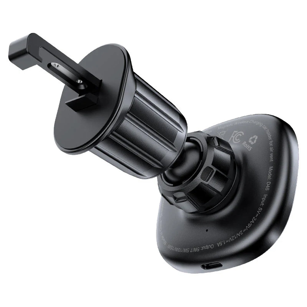 Acefast - Car Holder with Wireless Charging (D46) - for Air Vent, Magnetic Grip, Non-Slip, 15W, for 4.7 - 6.9" Phones - 