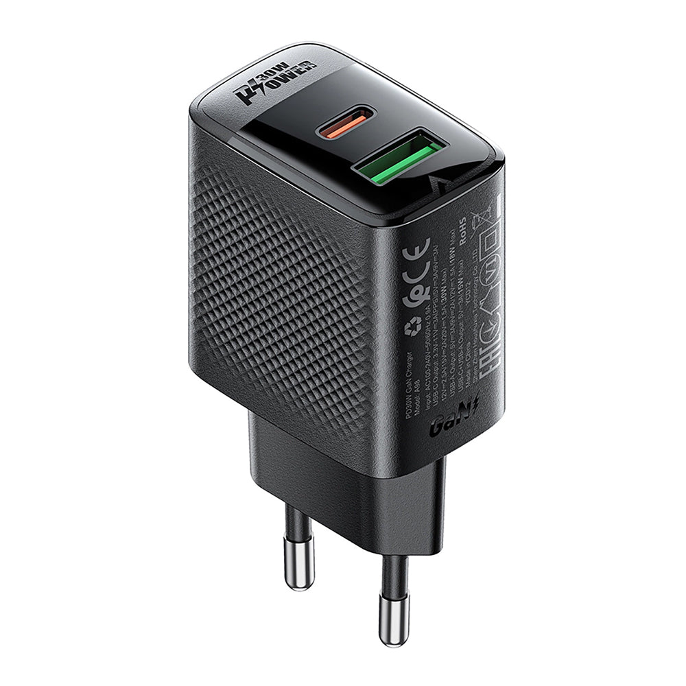 Acefast Incarcator Acefast (A98), GaN, Fast Charging, USB, Type-C, 30W, 5V/3A, Smart Chip, Negru – imagine 2