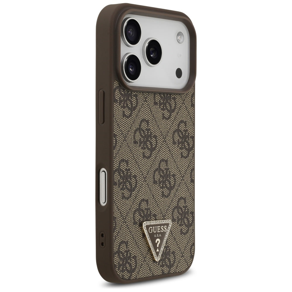 Guess - Leather 4G Triangle Strass MagSafe (GUHMP17LP4TDPLW) - iPhone 17 Pro - Brown