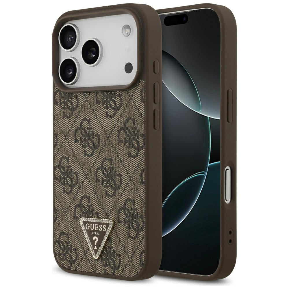 Guess - Leather 4G Triangle Strass MagSafe (GUHMP17LP4TDPLW) - iPhone 17 Pro - Brown