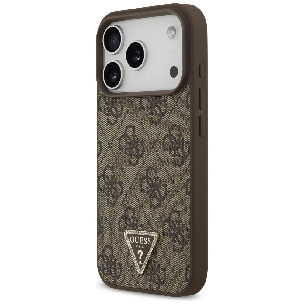 Guess - Leather 4G Triangle Strass MagSafe (GUHMP17LP4TDPLW) - iPhone 17 Pro - Brown