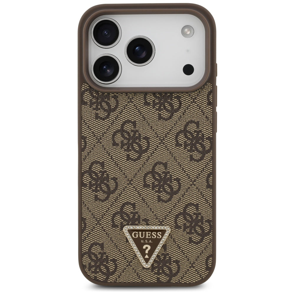 Guess - Leather 4G Triangle Strass MagSafe (GUHMP17LP4TDPLW) - iPhone 17 Pro - Brown