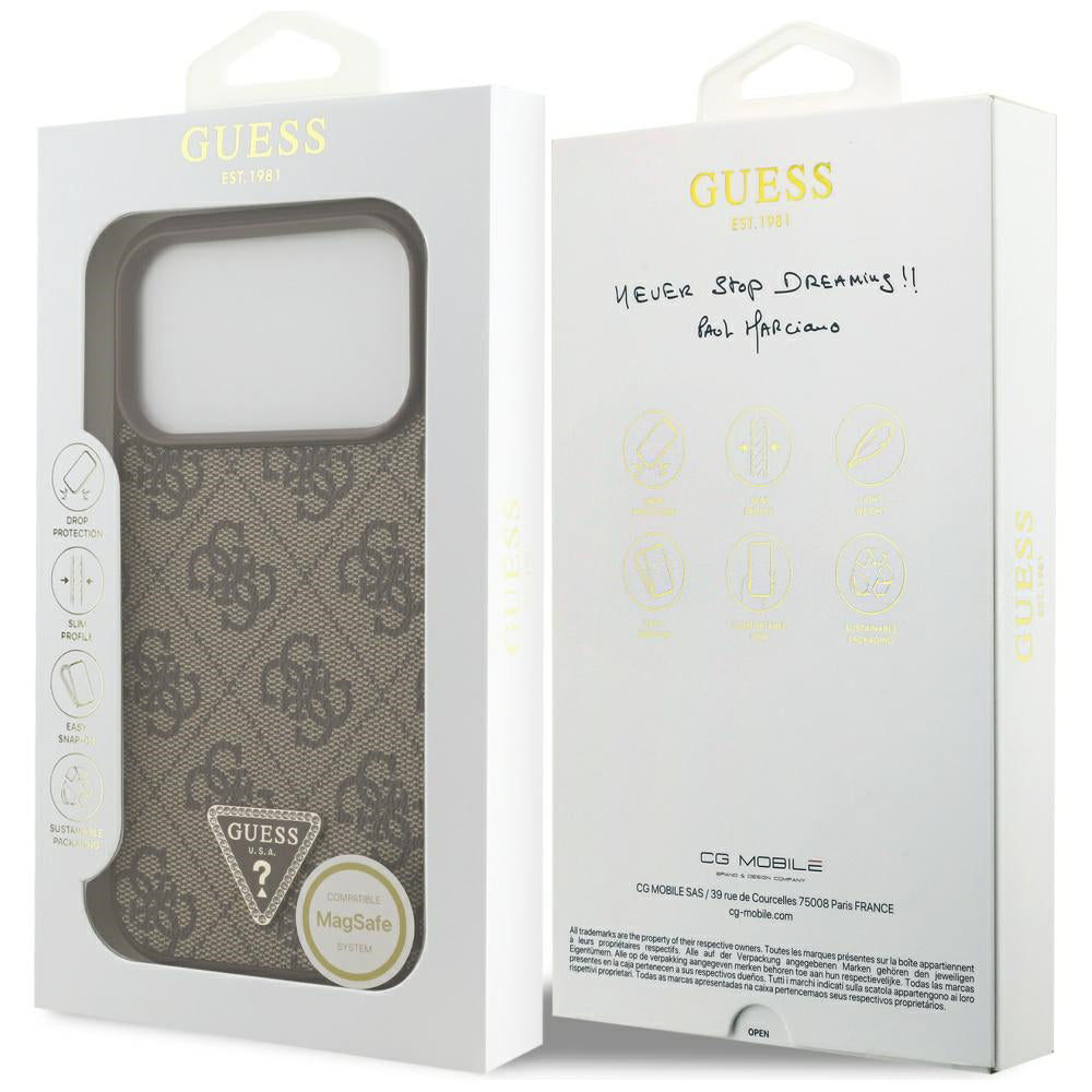 Guess - Leather 4G Triangle Strass MagSafe (GUHMP17LP4TDPLW) - iPhone 17 Pro - Brown