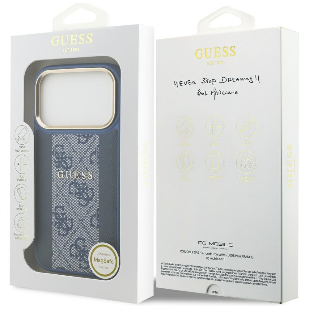 Husa pentru iPhone 17 Pro - Guess Hardcase 4G Stripe MagSafe (GUHMP17LPG4SEMCB) - Blue
