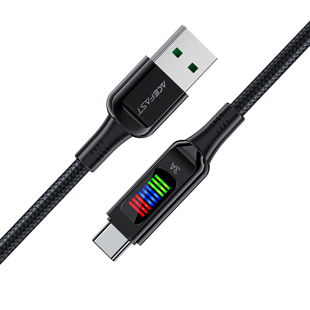 Acefast - Data Cable (C7-04) - USB to Type-C, Fast Charging, 3A, Braided Nylon, 25.000 Bends, 1.2m - Black
