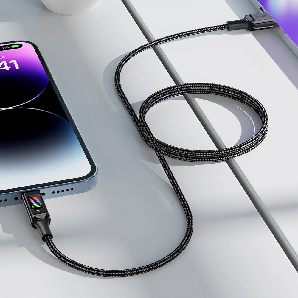 Acefast - Data Cable (C7-04) - USB to Type-C, Fast Charging, 3A, Braided Nylon, 25.000 Bends, 1.2m - Black