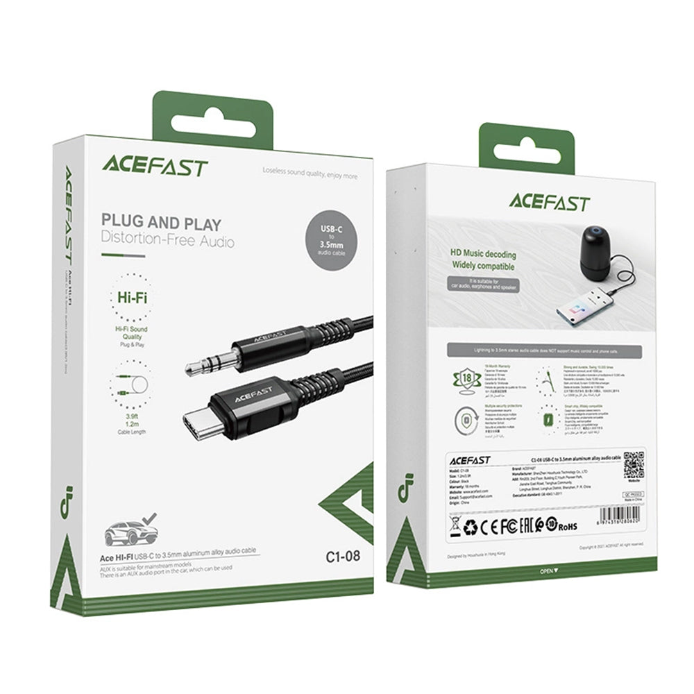 Acefast - Audio Cable Adapter (C1-08) - Type-C to Jack 3.5mm Male, Hi-Fi, DAC Digital Decoding, Nylon Braided, 1.2m - Bl