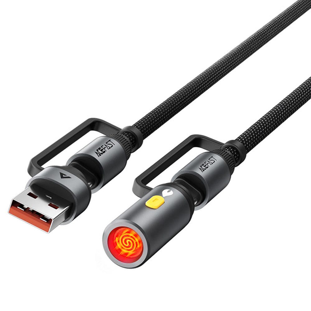 Acefast - Data Cable (J6) - Multifunction, Fast Charging, USB/USB-C to Type-C/Cigarette Lighter, 60W, 3A, 1.2m - Black
