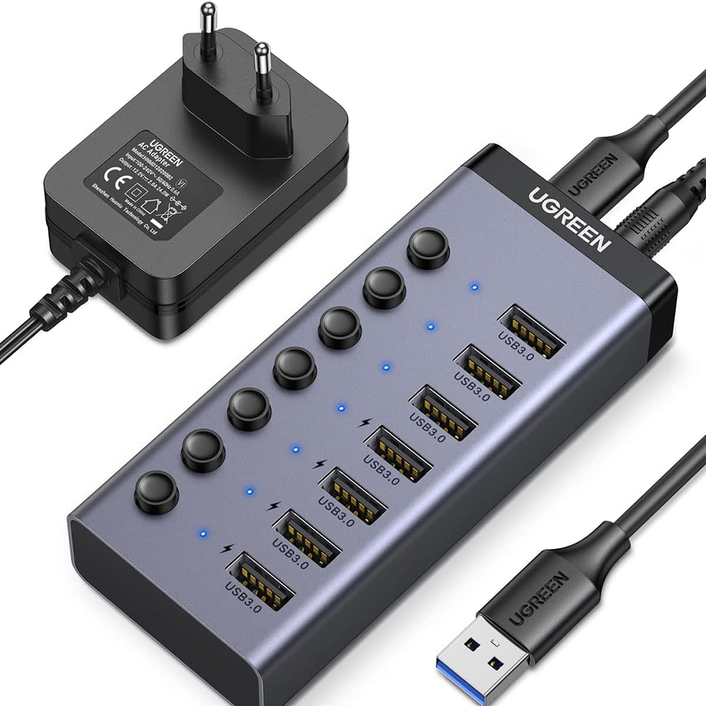 Ugreen Hub/Dock Ugreen Docking Station CM481 (90307), with Power Adapter, Type-C to 7x USB, 5Gbps, Individual Switch/Led
