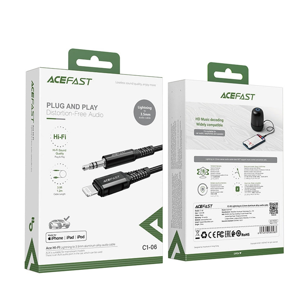 Acefast - Audio Cable Adapter (C1-06) - Lightning to Jack 3.5mm Male, Apple Hi-Fi, Plug & Play, MFi Certified, 1.2m - Bl