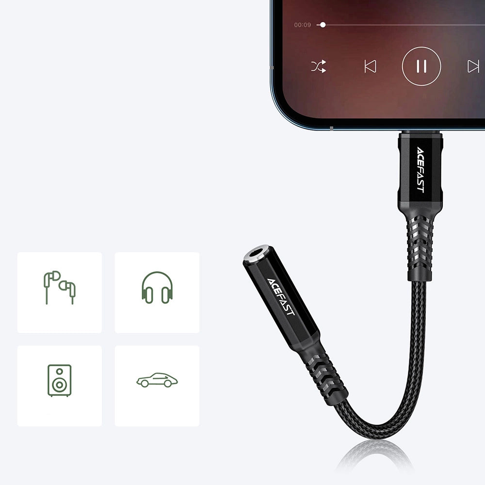 Acefast - Audio Cable Adapter (C1-05) - Lightning to Jack 3.5mm Female, Apple Hi-Fi, HD Music Decoding, MFi, 0.18m - Bla