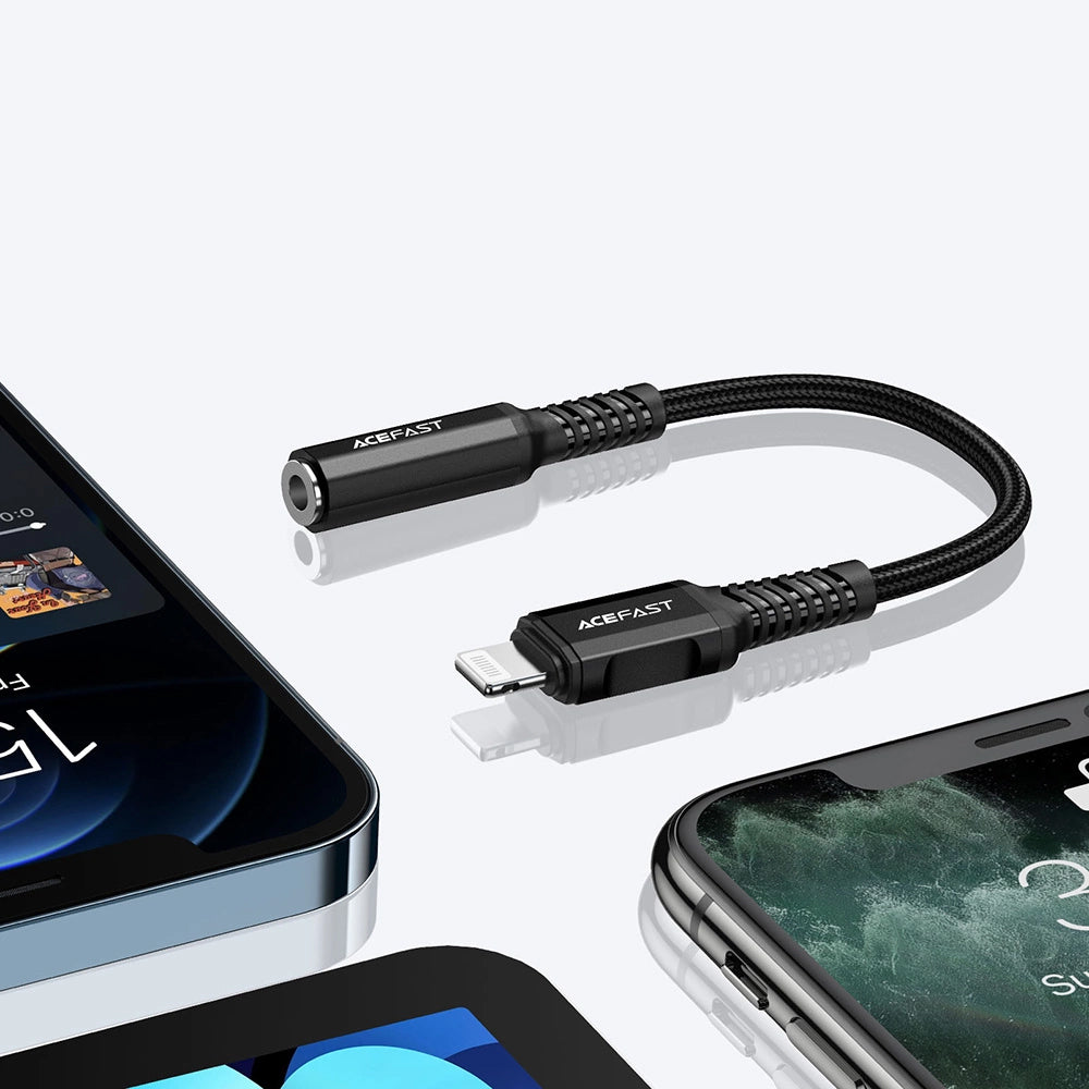 Acefast - Audio Cable Adapter (C1-05) - Lightning to Jack 3.5mm Female, Apple Hi-Fi, HD Music Decoding, MFi, 0.18m - Bla