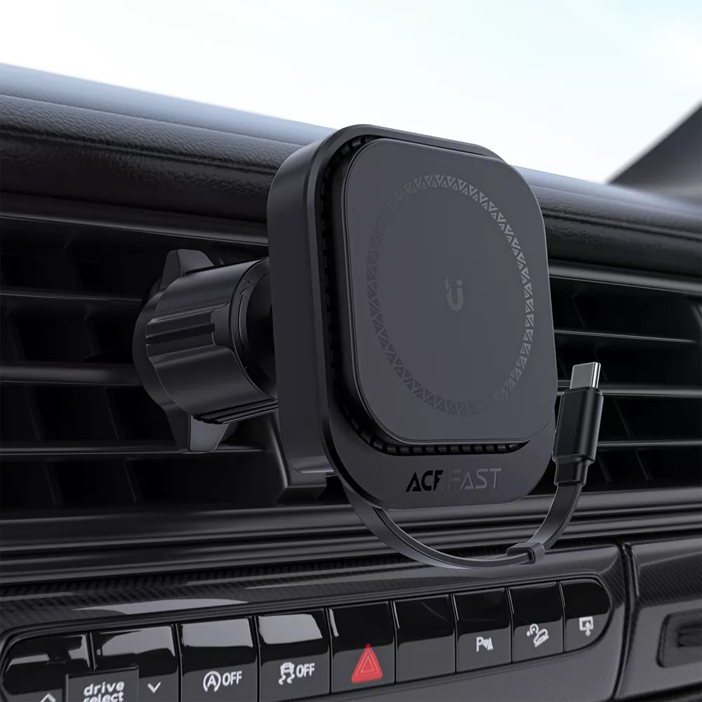 Acefast - Car Holder with Wireless Charging (D32) - for iPhone, MagSafe, Retractable Cable, for Air Vent, USB-C, 85cm - 