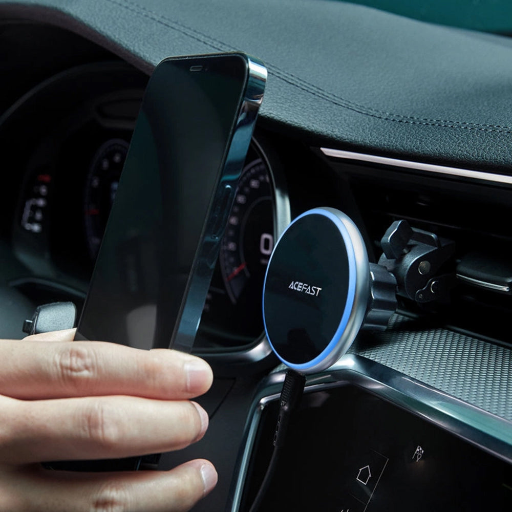 Acefast Suport Acefast with Wireless Charging (D3), for Air Vent, Magnetic Grip, Fast Charging, Adjustable, 15W, Arginti