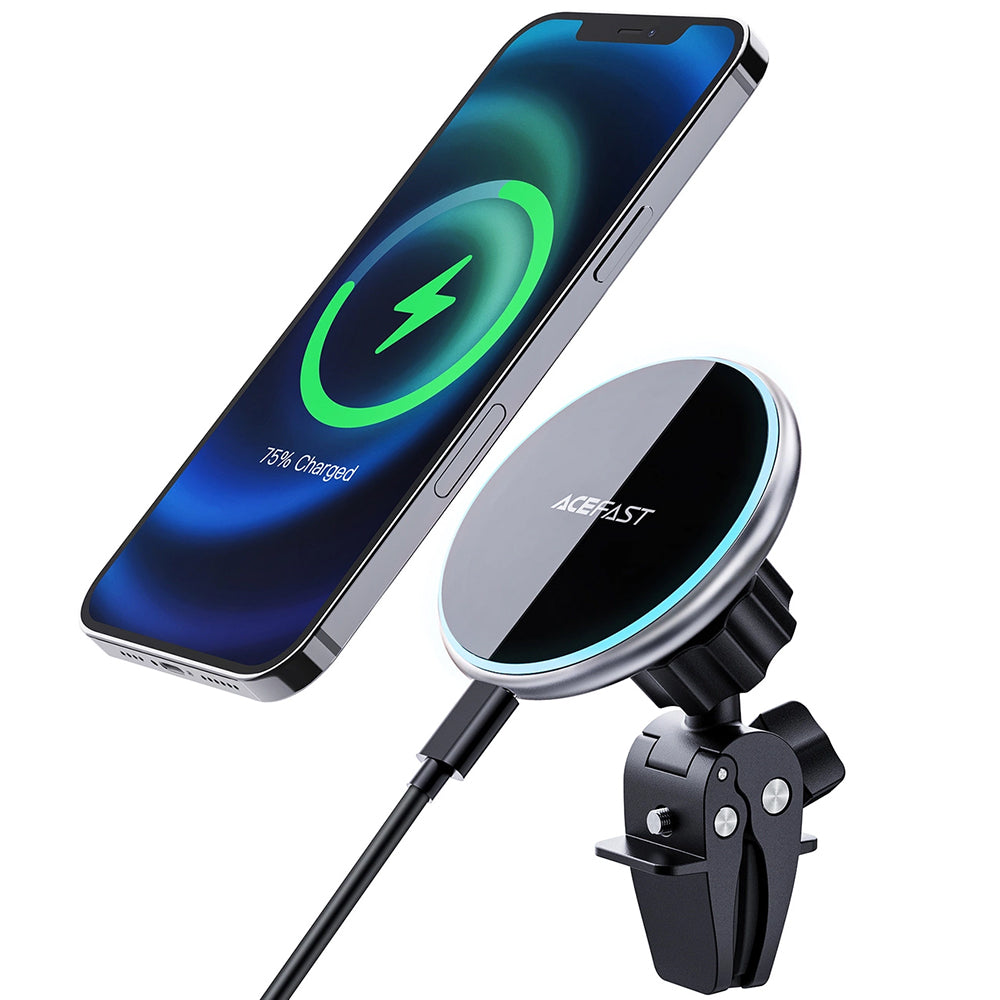 Acefast Suport Acefast with Wireless Charging (D3), for Air Vent, Magnetic Grip, Fast Charging, Adjustable, 15W, Arginti