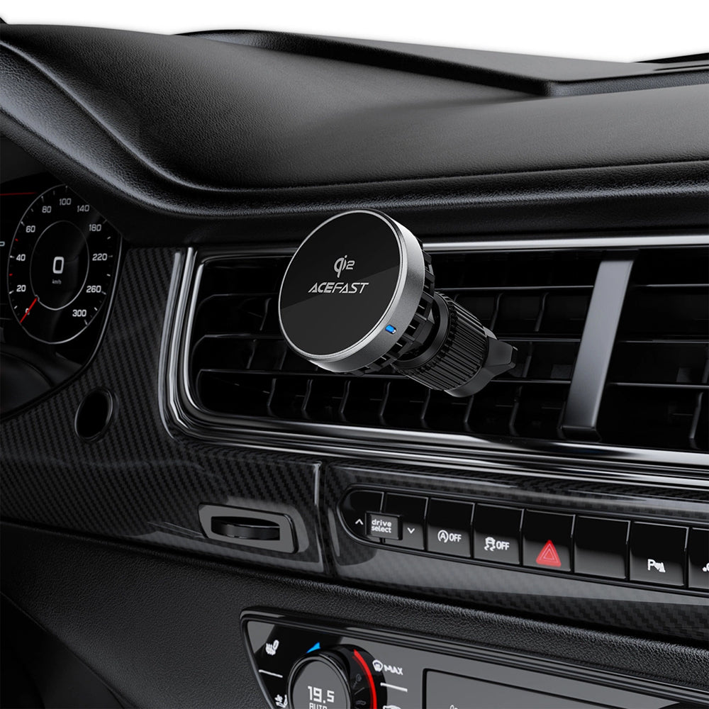 Acefast - Car Holder with Wireless Charging (D40) - for Air Vent, Magnetic Grip, Ice Cooling, Qi2, USB-C, 15W - Metal Gr
