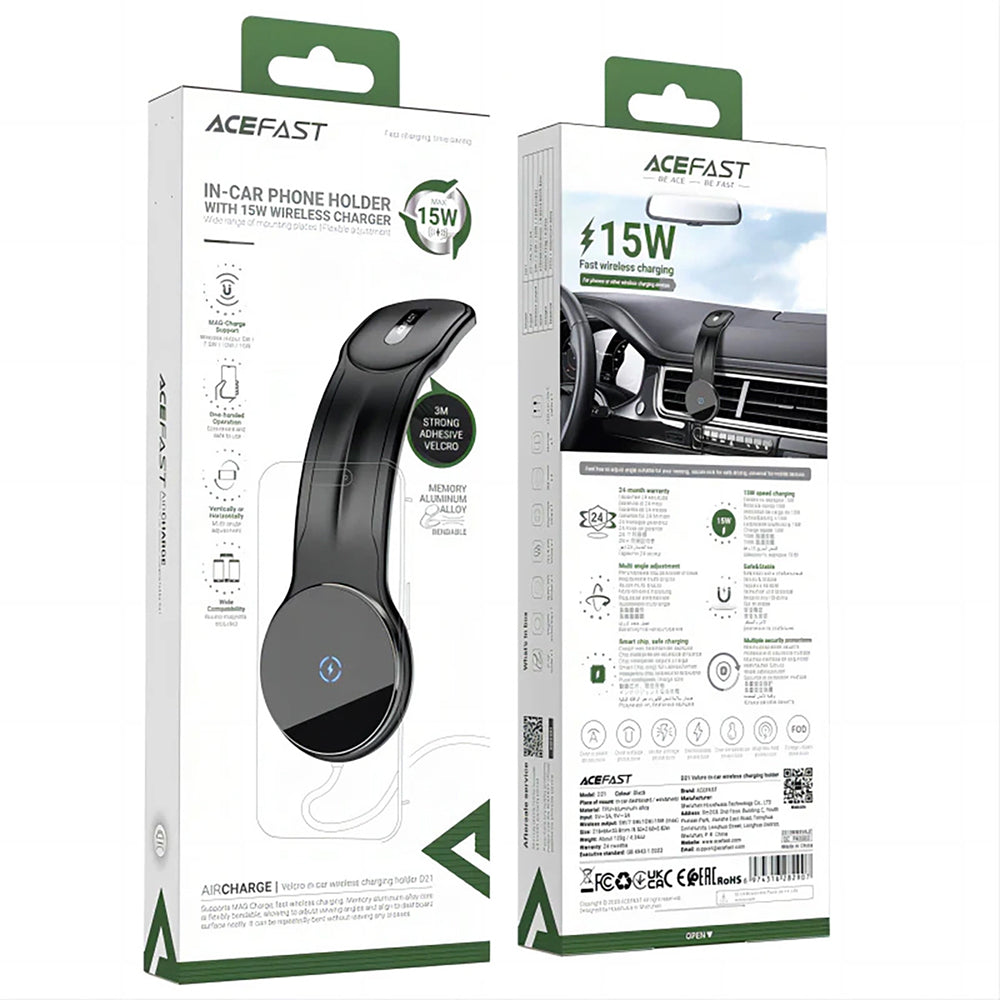 Acefast - Car Holder with Wireless Charging (D21) - MagSafe, for Dashboard, Magnetic Grip, Fast Charging, 9V/3A, 15W - B