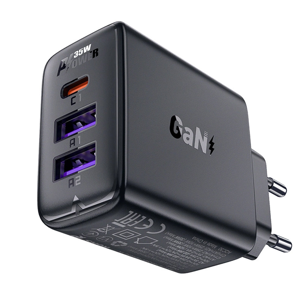 Acefast - Wall Charger (A57) - GaN, Fast Charging, 2x USB, Type-C, PD35W, Smart Chip - Black