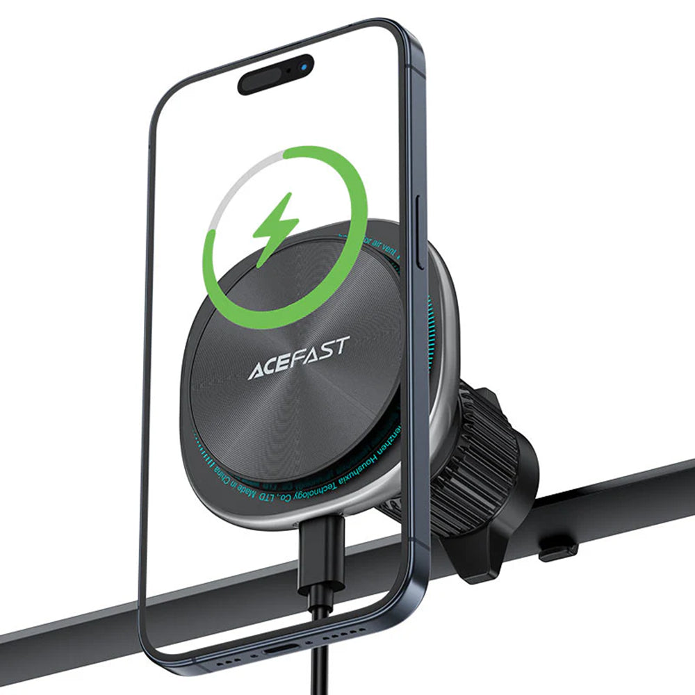 Acefast - Car Holder with Wireless Charging (D41) - for Air Vent, Magnetic Grip, USB-C, 15W, for 4.7 - 6.9" Phones - Sil
