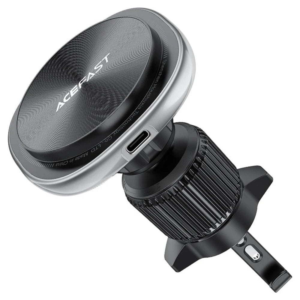 Acefast - Car Holder with Wireless Charging (D41) - for Air Vent, Magnetic Grip, USB-C, 15W, for 4.7 - 6.9" Phones - Sil