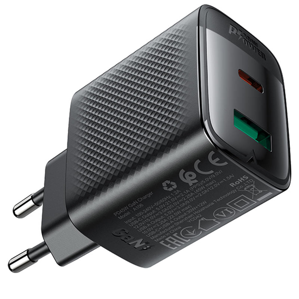 Acefast Incarcator Acefast (A106), GaN Technology, Fast Charging, Type-C, USB, 45W, 3A, Negru – imagine 4
