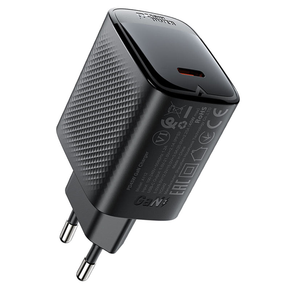 Acefast Incarcator Acefast (A112), Fast Charging, GaN Technology, Type-C, 45W, 3A, Smart Chip, Negru – imagine 4