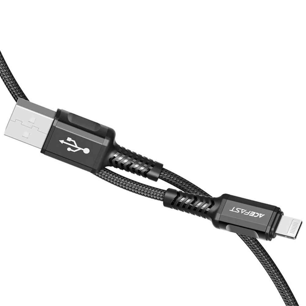 Acefast - Data Cable (C1-02) - USB to Lightning, 2.4A, Fast Charging, MFi Certification, Nylon Braid, 1.2m - Black