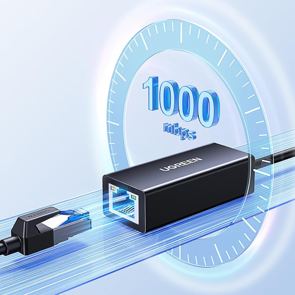 Ugreen - Ethernet Adapter CR111 (20256) - USB3.0 to RJ45 1000Mbps, Plug&Play, Intuitive LED Indicator, 0.1m - Black