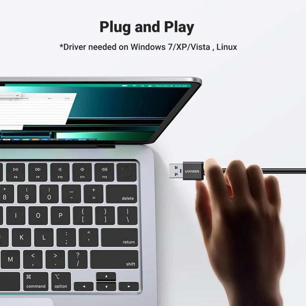 Ugreen - Ethernet Adapter (20265) - USB to 3x USB, RJ45 LAN Port, Plug & Play, 1000Mbps, 5Gbps, 20cm - Black