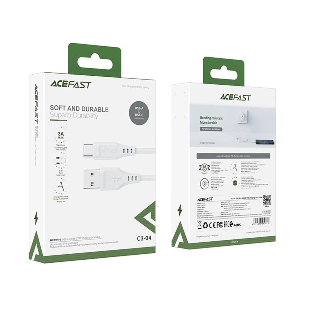 Acefast - Data Cable (C3-03) - USB to Type-C, 60W, 3A, Fast Charging, 1.2m - White