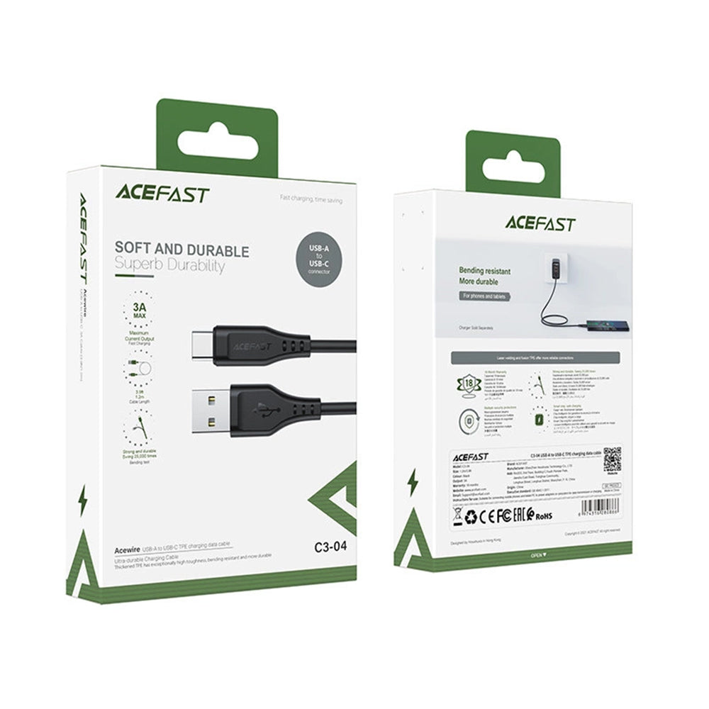 Acefast - Data Cable (C3-03) - USB to Type-C, 60W, 3A, Fast Charging, 1.2m - Black