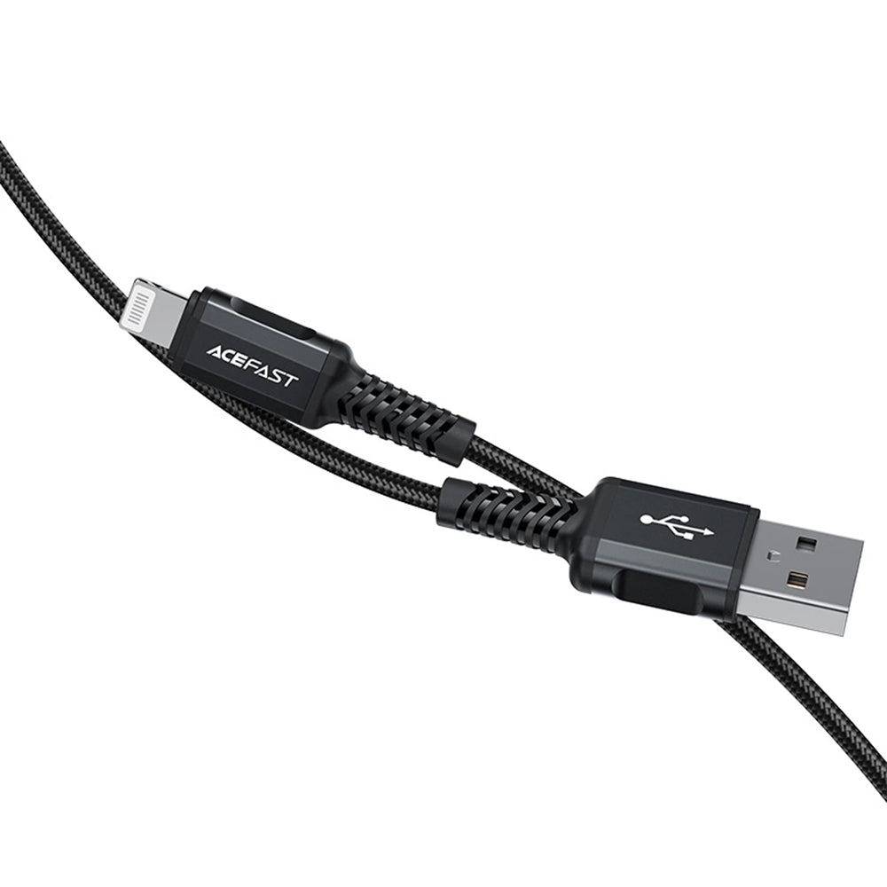 Acefast - Data Cable (C4-02) - Fast Charging, USB to Lightning, 2.4A, Aluminum Alloy, 1.8m - Black