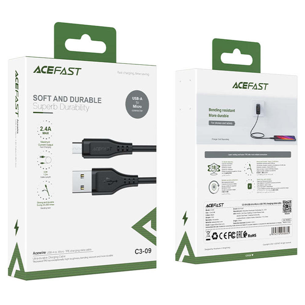 Acefast Cablu Acefast (C3-09), USB to Micro-USB, 2.4A, 480Mbps, 1.2m, Negru – imagine 6