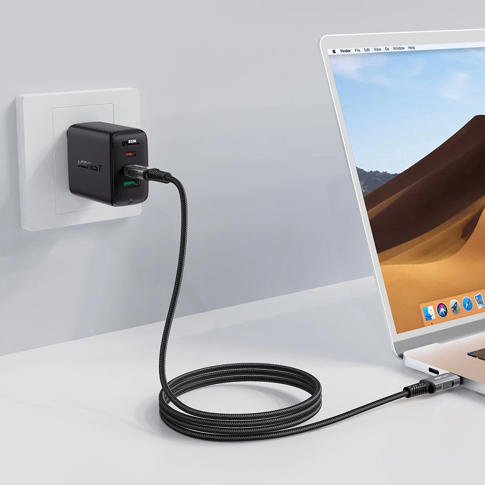 Acefast - Data Cable (C1-09) - SuperCharge, Audio-Video, USB-C to USB-C, 40Gbps, 4K, 5A, 240W, PD3.1, USB4, 1m - Gray / 