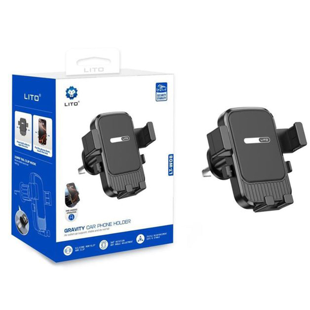 Lito - Car Holder (LT-W08) - Air Vent, One-Hand Auto Lock/Release, Gravity Design, Triple-reinforced Clip, 360° Rotation
