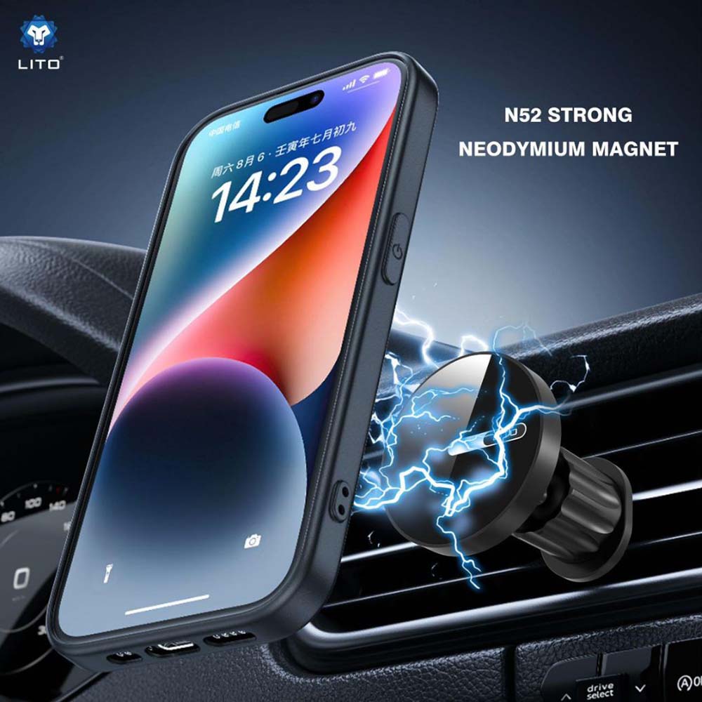 Lito - Car Holder (LT-W05) - for Air Vent, with N52 Neodymium Magnet, 360° Rotation, 32mm Wide Tail Clip Hook - Black