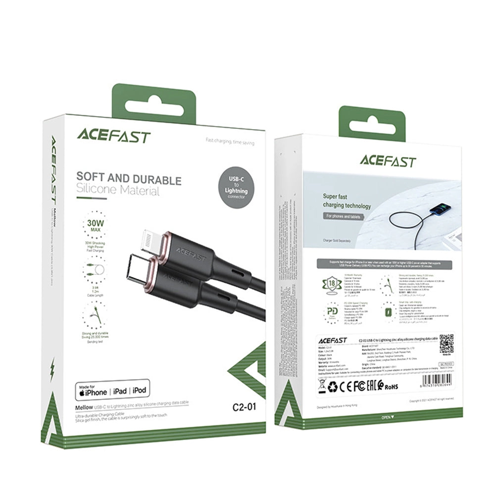 Acefast - Data Cable (C2-01) - Type-C to Lightning, 30W, 3A, Fast Charging, MFi Certification, 1.2m - Black