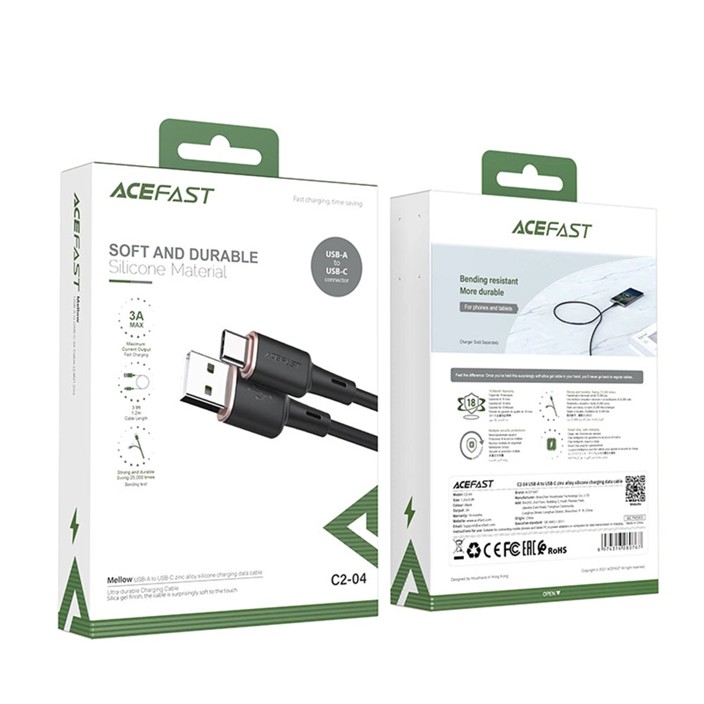 Acefast - Data Cable (C2-04) - USB to Type-C, Fast Charging, 3A, 1.2m - Black
