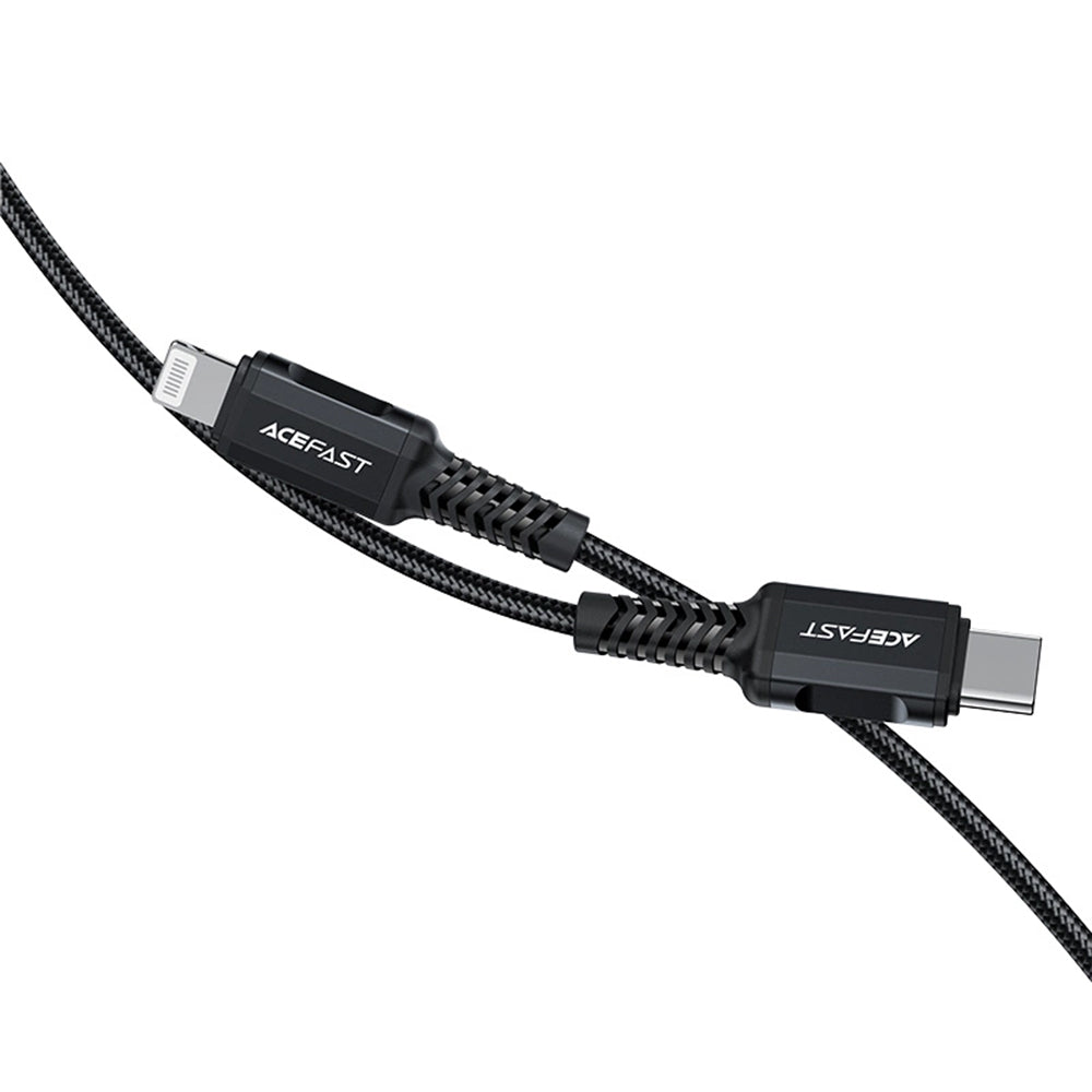 Acefast - Data Cable (C4-01) - Fast Charging, Type-C to Lightning, 30W, 3A, Aluminum Alloy, 1.8m - Black
