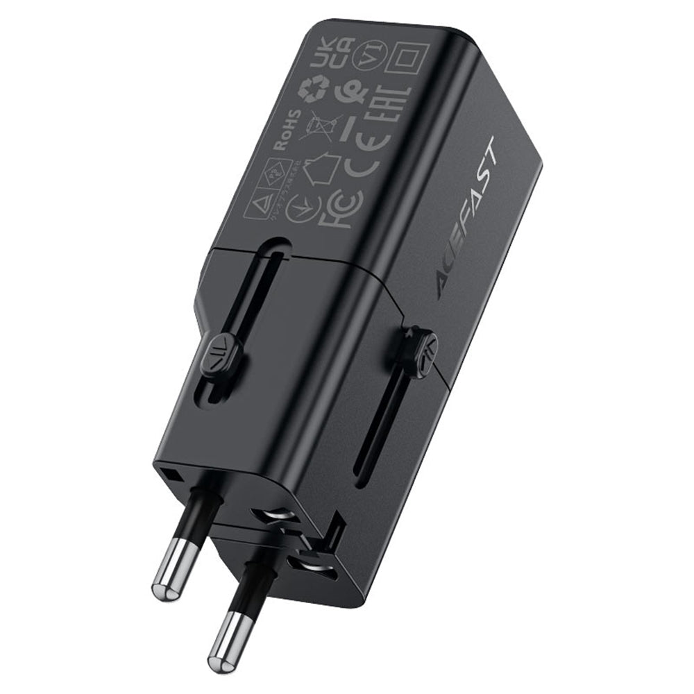 Acefast - Travel Adapter (Z7) - GaN, Type-C, EU, UK, AU, US, PD30W, Multifunctional Fast Charger, Mini Design - Black